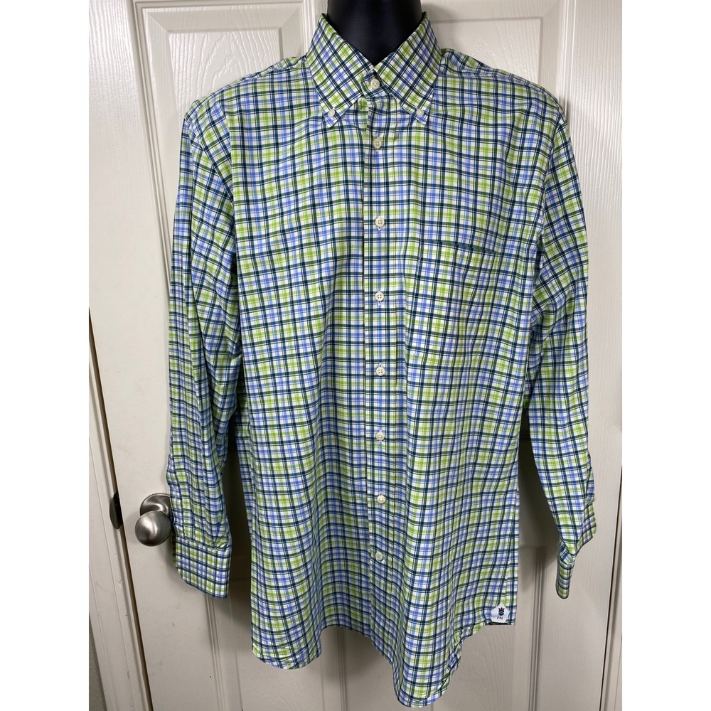 Peter Millar‎ Button Down Shirt Plaid Checkered Long Sleeve Cotton Neck Size 16